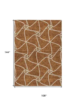9' X 12' Orange And Ivory Geometric Washable Indoor Outdoor Area Rug