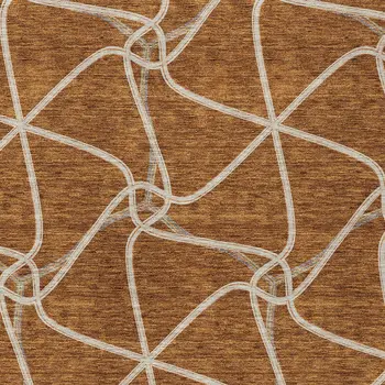 9' X 12' Orange And Ivory Geometric Washable Indoor Outdoor Area Rug