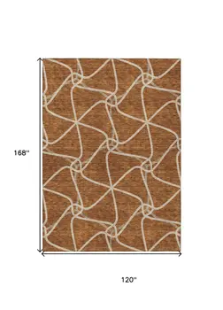 10' X 14' Orange And Ivory Geometric Washable Indoor Outdoor Area Rug