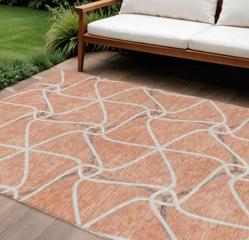 8' X 10' Salmon And Ivory Geometric Washable Indoor Outdoor Area Rug