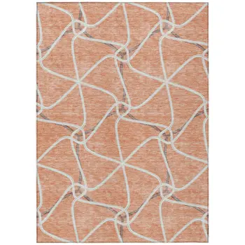 8' X 10' Salmon And Ivory Geometric Washable Indoor Outdoor Area Rug