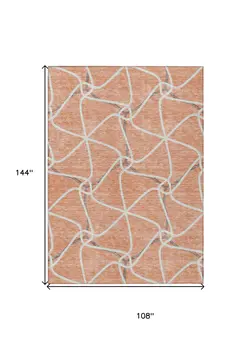 9' X 12' Salmon And Ivory Geometric Washable Indoor Outdoor Area Rug