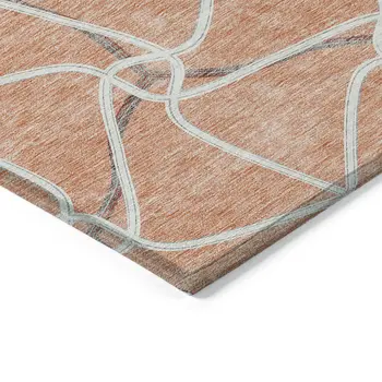 9' X 12' Salmon And Ivory Geometric Washable Indoor Outdoor Area Rug