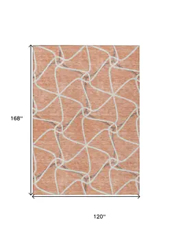 10' X 14' Salmon And Ivory Geometric Washable Indoor Outdoor Area Rug