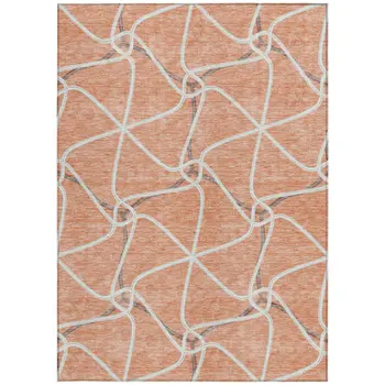 10' X 14' Salmon And Ivory Geometric Washable Indoor Outdoor Area Rug