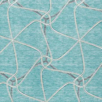 3' X 5' Teal Blue And Ivory Geometric Washable Indoor Outdoor Area Rug