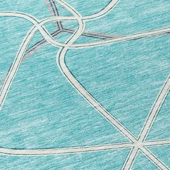 3' X 5' Teal Blue And Ivory Geometric Washable Indoor Outdoor Area Rug