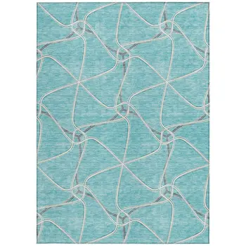 5' X 8' Teal Blue And Ivory Geometric Washable Indoor Outdoor Area Rug