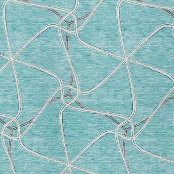 5' X 8' Teal Blue And Ivory Geometric Washable Indoor Outdoor Area Rug