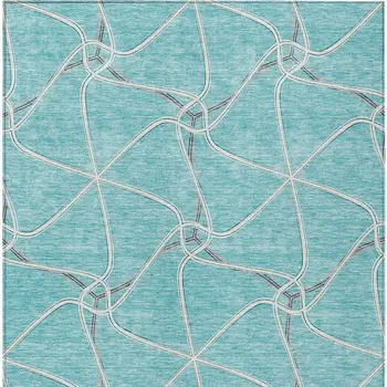 8' X 10' Teal Blue And Ivory Geometric Washable Indoor Outdoor Area Rug