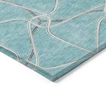 8' X 10' Teal Blue And Ivory Geometric Washable Indoor Outdoor Area Rug