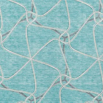 8' X 10' Teal Blue And Ivory Geometric Washable Indoor Outdoor Area Rug