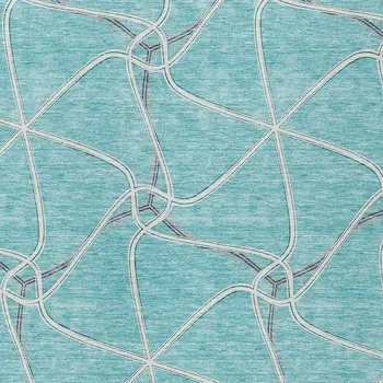 10' X 14' Teal Blue And Ivory Geometric Washable Indoor Outdoor Area Rug
