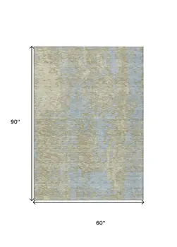 5' X 8' Beige And Blue Abstract Washable Indoor Outdoor Area Rug
