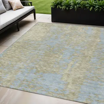 5' X 8' Beige And Blue Abstract Washable Indoor Outdoor Area Rug