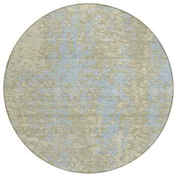 8' Beige And Blue Round Abstract Washable Indoor Outdoor Area Rug