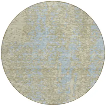 8' Beige And Blue Round Abstract Washable Indoor Outdoor Area Rug