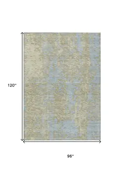 8' X 10' Beige And Blue Abstract Washable Indoor Outdoor Area Rug