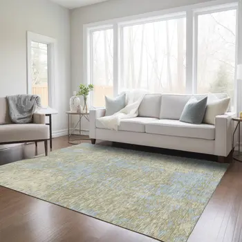 8' X 10' Beige And Blue Abstract Washable Indoor Outdoor Area Rug