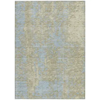9' X 12' Beige And Blue Abstract Washable Indoor Outdoor Area Rug