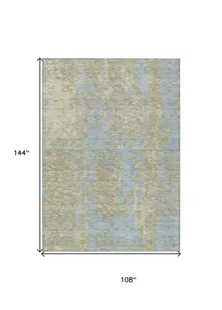 9' X 12' Beige And Blue Abstract Washable Indoor Outdoor Area Rug