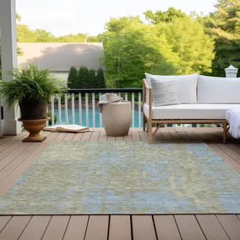 10' X 14' Beige And Blue Abstract Washable Indoor Outdoor Area Rug