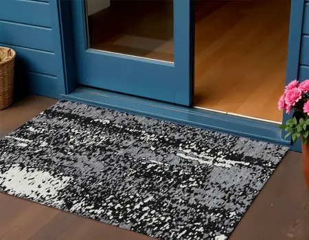 3' X 5' Black And Gray Abstract Washable Indoor Outdoor Area Rug