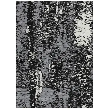 3' X 5' Black And Gray Abstract Washable Indoor Outdoor Area Rug