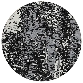 8' Black And Gray Round Abstract Washable Indoor Outdoor Area Rug