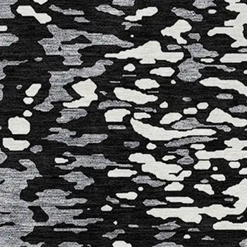 8' Black And Gray Round Abstract Washable Indoor Outdoor Area Rug