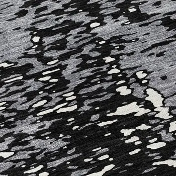 8' Black And Gray Round Abstract Washable Indoor Outdoor Area Rug