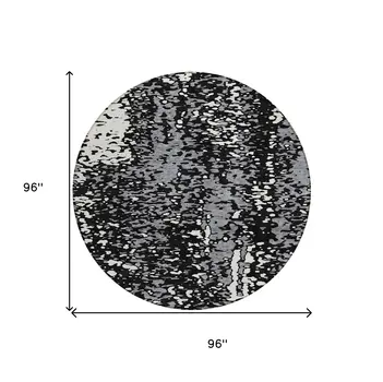 8' Black And Gray Round Abstract Washable Indoor Outdoor Area Rug