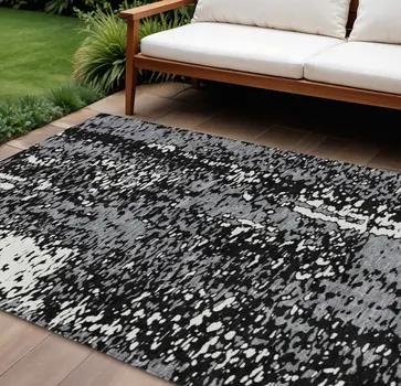 10' X 14' Black And Gray Abstract Washable Indoor Outdoor Area Rug