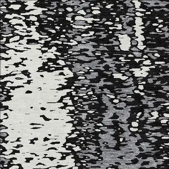 10' X 14' Black And Gray Abstract Washable Indoor Outdoor Area Rug