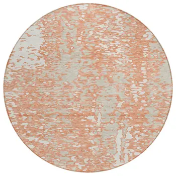 8' Coral And Ivory Round Abstract Washable Indoor Outdoor Area Rug