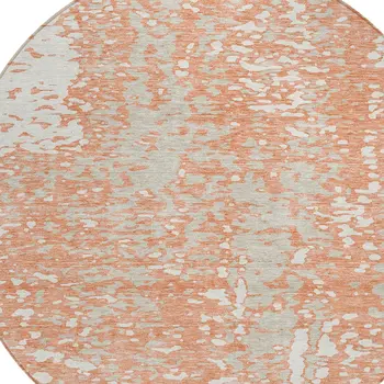 8' Coral And Ivory Round Abstract Washable Indoor Outdoor Area Rug