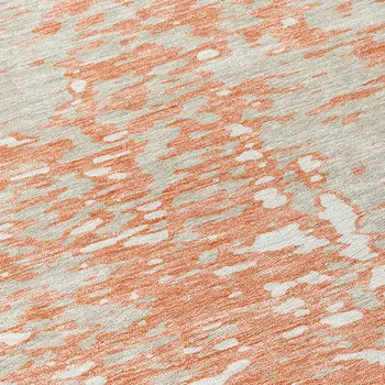 8' Coral And Ivory Round Abstract Washable Indoor Outdoor Area Rug