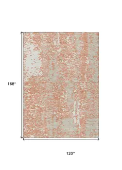 10' X 14' Coral And Ivory Abstract Washable Indoor Outdoor Area Rug