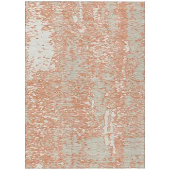 10' X 14' Coral And Ivory Abstract Washable Indoor Outdoor Area Rug