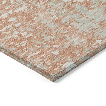 10' X 14' Coral And Ivory Abstract Washable Indoor Outdoor Area Rug