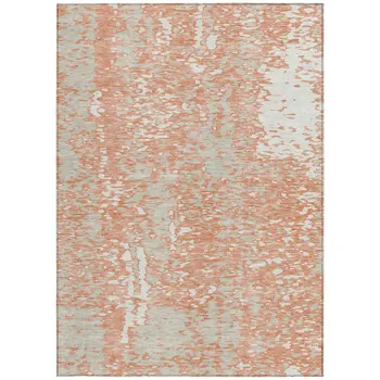 10' X 14' Coral And Ivory Abstract Washable Indoor Outdoor Area Rug