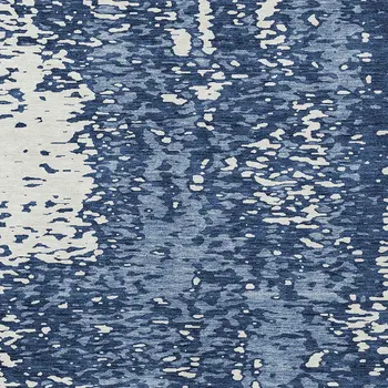 8' X 10' Denim Blue And Ivory Abstract Washable Indoor Outdoor Area Rug