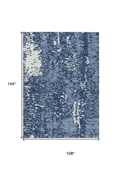 9' X 12' Denim Blue And Ivory Abstract Washable Indoor Outdoor Area Rug