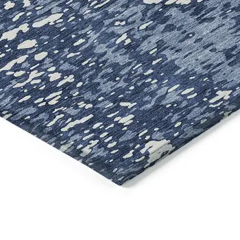 9' X 12' Denim Blue And Ivory Abstract Washable Indoor Outdoor Area Rug