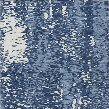 9' X 12' Denim Blue And Ivory Abstract Washable Indoor Outdoor Area Rug