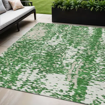 5' X 8' Emerald And Ivory Abstract Washable Indoor Outdoor Area Rug