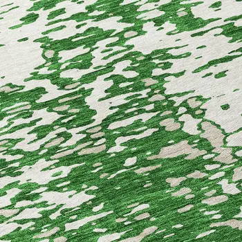 8' Emerald And Ivory Round Abstract Washable Indoor Outdoor Area Rug
