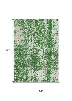 8' X 10' Emerald And Ivory Abstract Washable Indoor Outdoor Area Rug