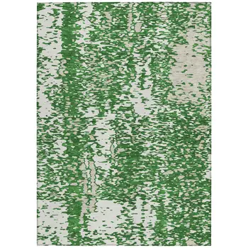 9' X 12' Emerald And Ivory Abstract Washable Indoor Outdoor Area Rug
