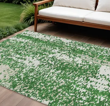9' X 12' Emerald And Ivory Abstract Washable Indoor Outdoor Area Rug